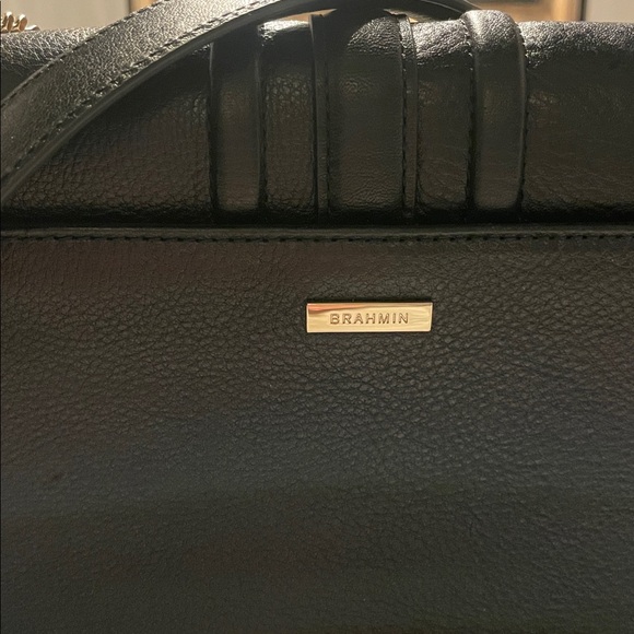 Brahmin Rosalie Black Gryphon Leather Shoulder Bag with Gold Chain - Picture 2 of 16